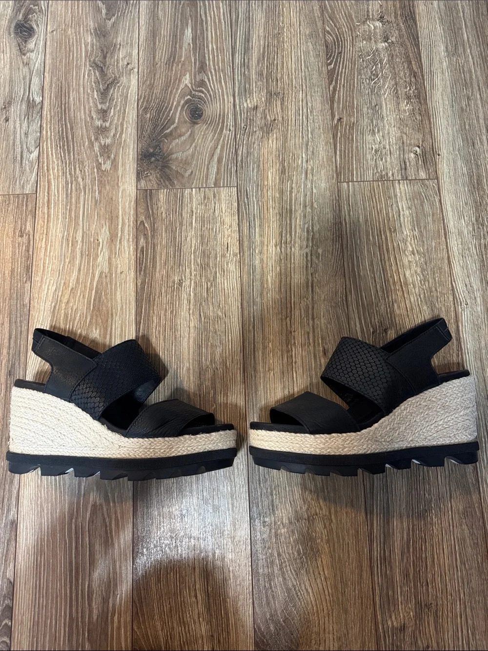 Sorel Black Espadrille Wedge Slingback Sandals